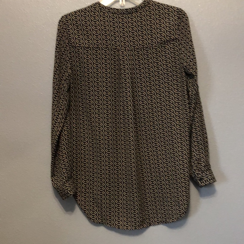 Pleione blouse Women's Small S long sleeve black brown abstract shirt top EUC - Picture 9 of 11